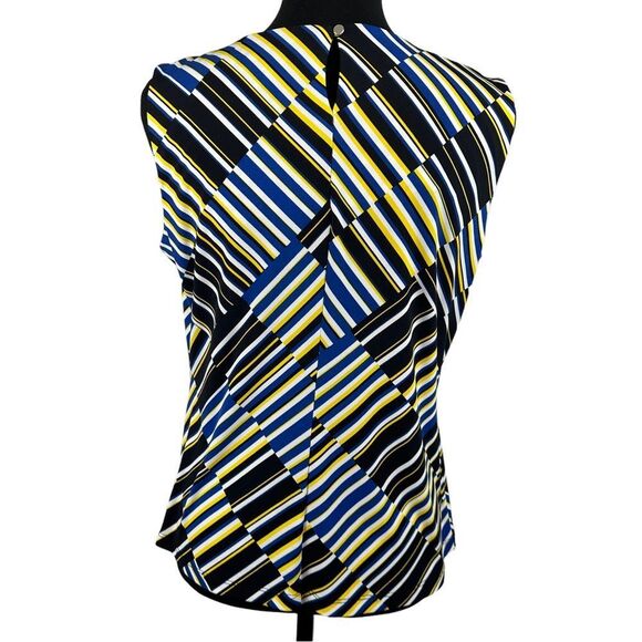 Calvin Klein Sleeveless Bold Stripes/Geometric Print Blouse Size Large Petite - Picture 6 of 8